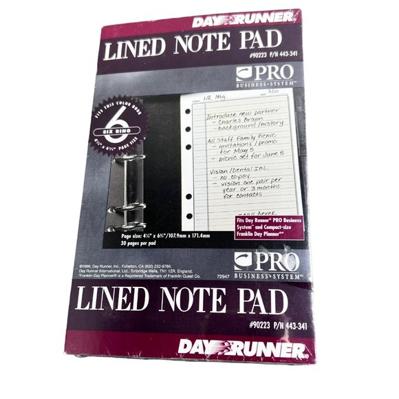 Day Runner Lined Note Pad Pro Business System 6 Ring Page Size 4.25x6.75 NIP - Picture 1 of 7